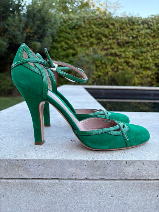 PRADA. Zapatos de tacón verdes piel. T 39,5
