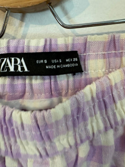 ZARA. Bermuda lino bolsillo en morado