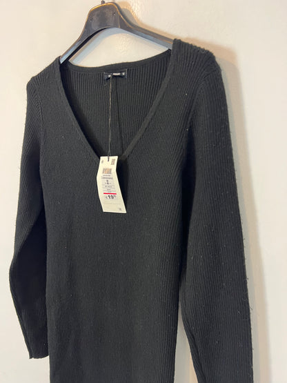 PINK WOMAN. vestido punto negro canalé T.m