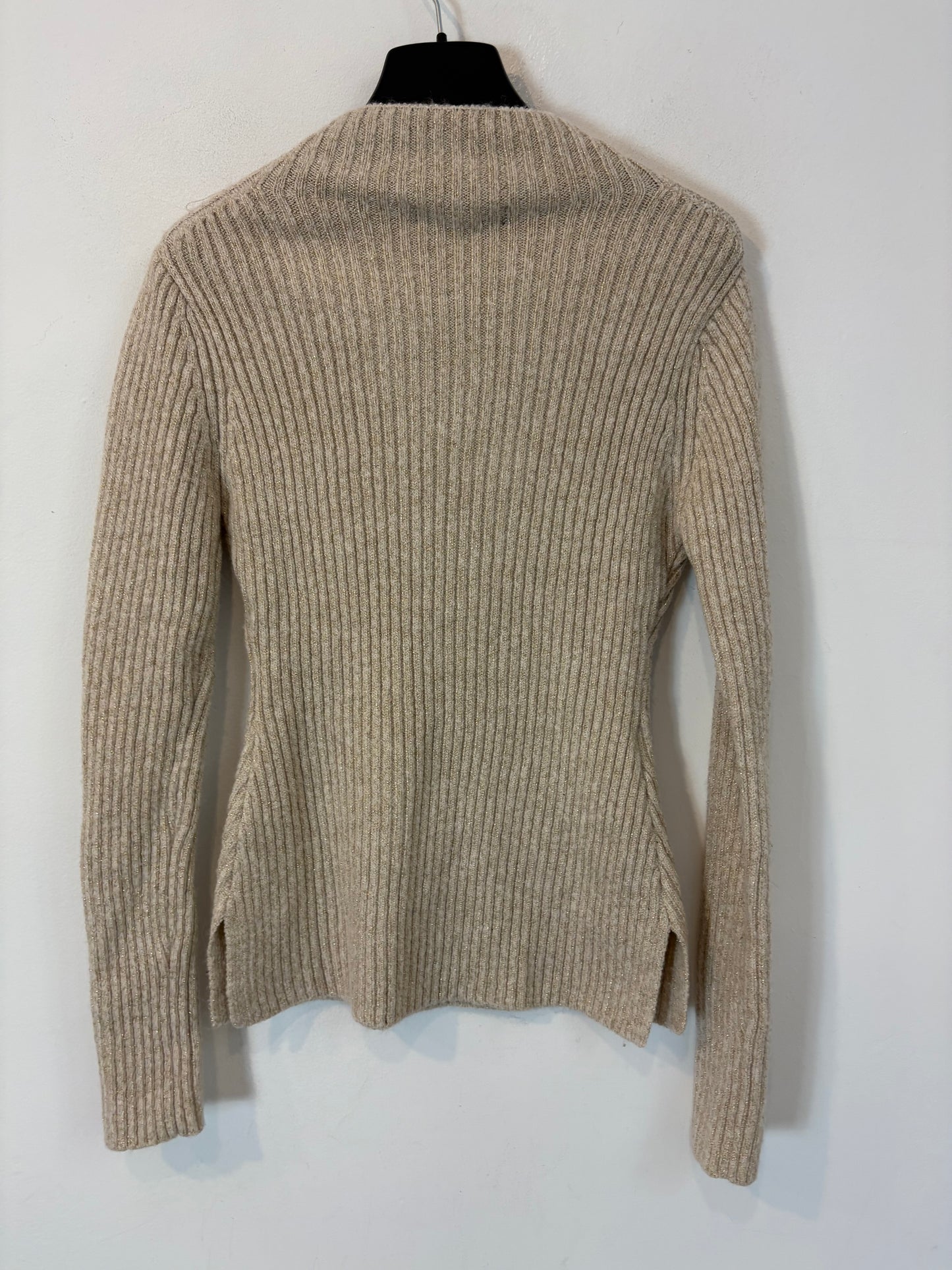 MANGO. Beige ribbed sweater with threads. TS