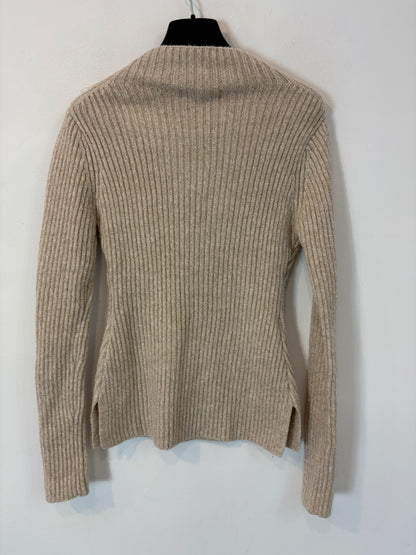 MANGO. Beige ribbed sweater with threads. TS