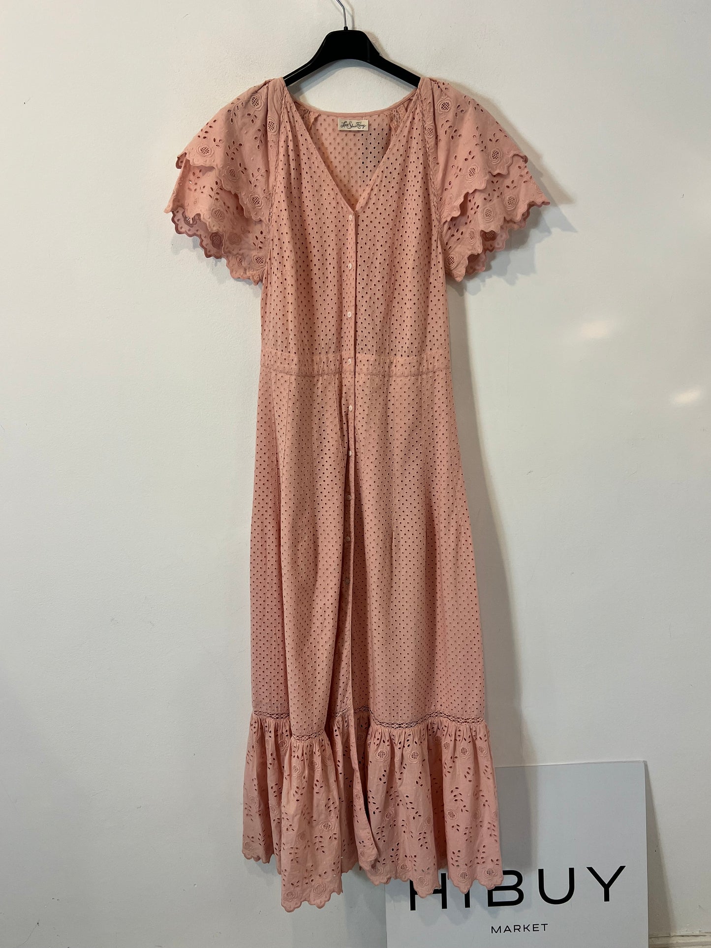 LOVE SHACK FANCY. Vestido largo troquelado rosa palo
