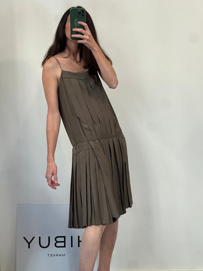 SPORTMAX. Vestido tablas caqui seda
