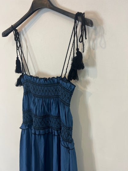 OTRAS. Vestido midi nido de abeja azul. T S