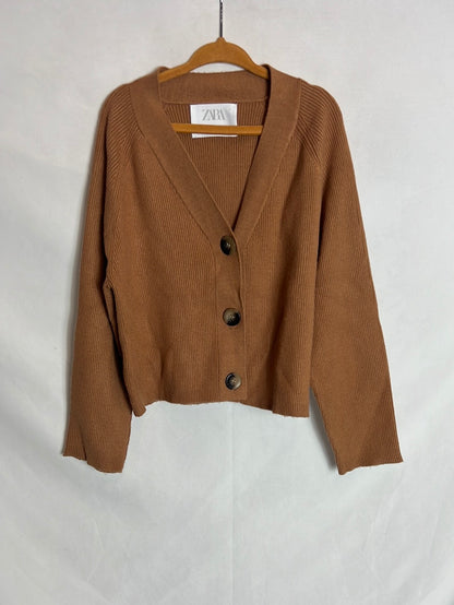 Brown Cardigan Zara Ribbed Cardigan Dress Camel Ribbed Size 8-9