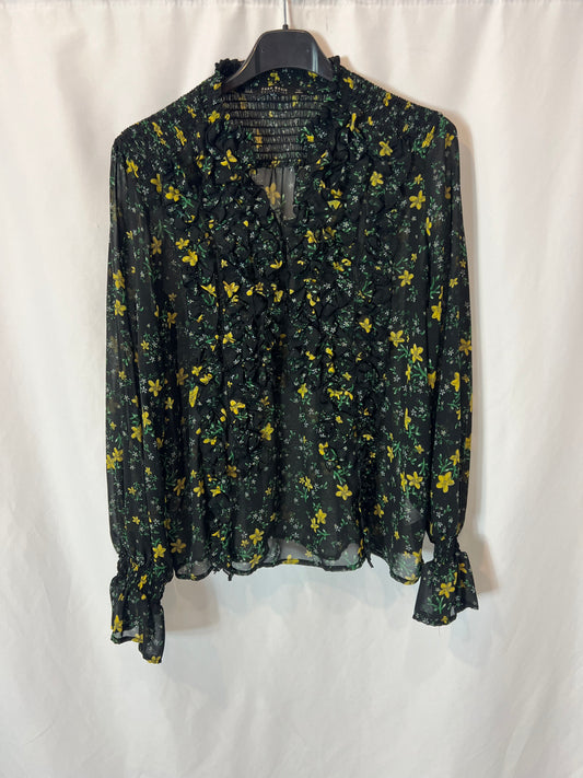 ZARA. Black floral blouse Ts