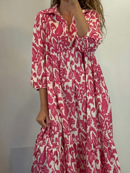 SFERA. Vestido largo estampado rosa