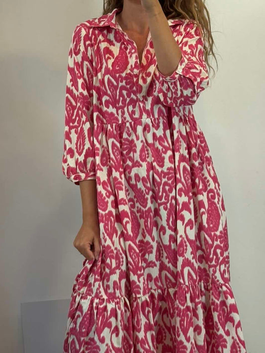 SFERA. Vestido largo estampado rosa