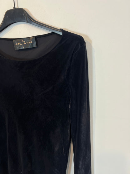 CORTANA. Vestido midi terciopelo azul. T 38 (tara)