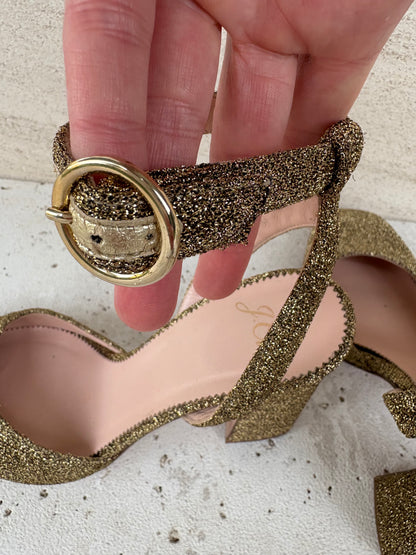 J. CREW. Tacones dorados purpurina. T 37,5