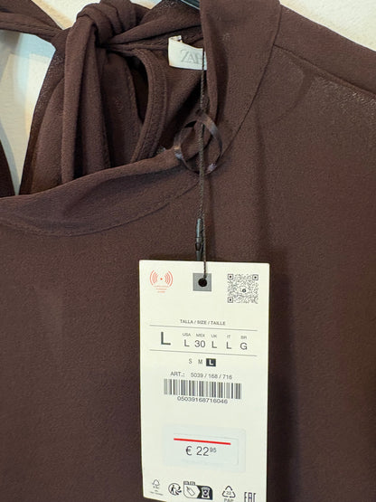 ZARA. Blusa marrón lazada
