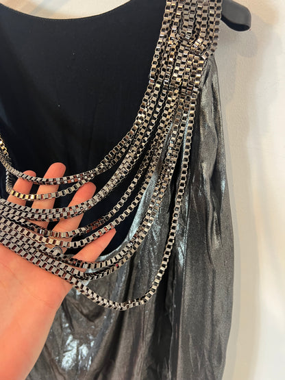 ELLA LUNA. Metallic silk top with chain detail on the back. TS