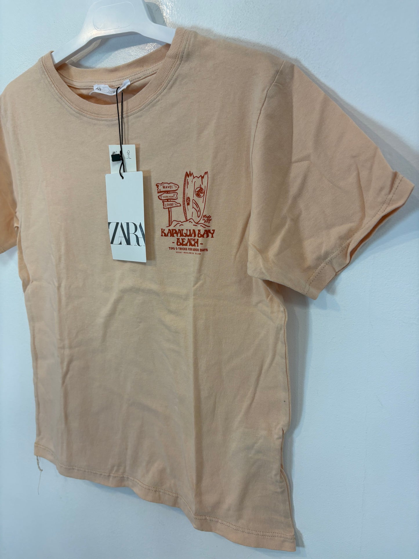 ZARA. Camiseta tono pastel dibujo espalda. T 7 años