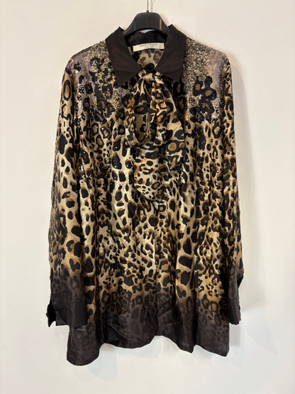 MARINA RINALDI. Blusa seda animal print lentejuelas