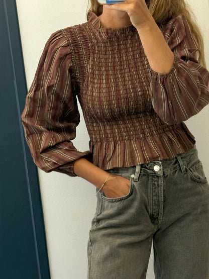 LA VÉLO. Blusa marrones nido de abeja
