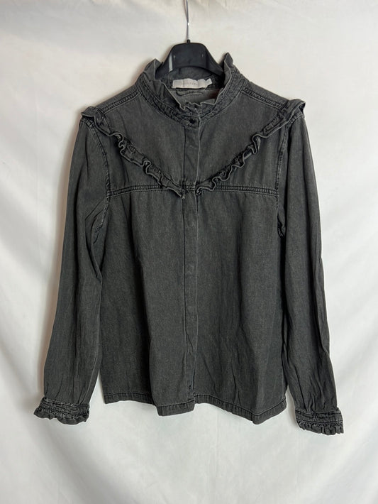 SCALPERS. Blusa denim gris volantes. T L (M)