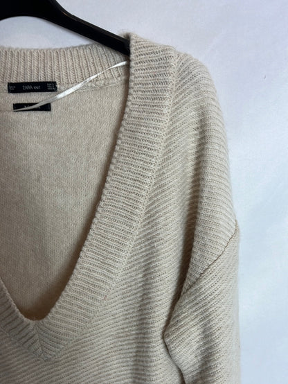 ZARA. jersey beige escote amplio T.s