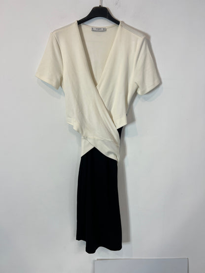 MANGO. Vestido midi bicolor. T S