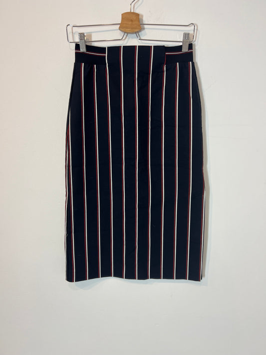 ZARA. Falda midi azul rayas. T XS