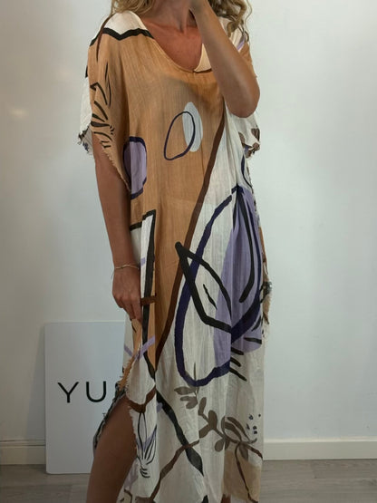 AWALE STUDIO. Vestido largo estampado estilo caftán