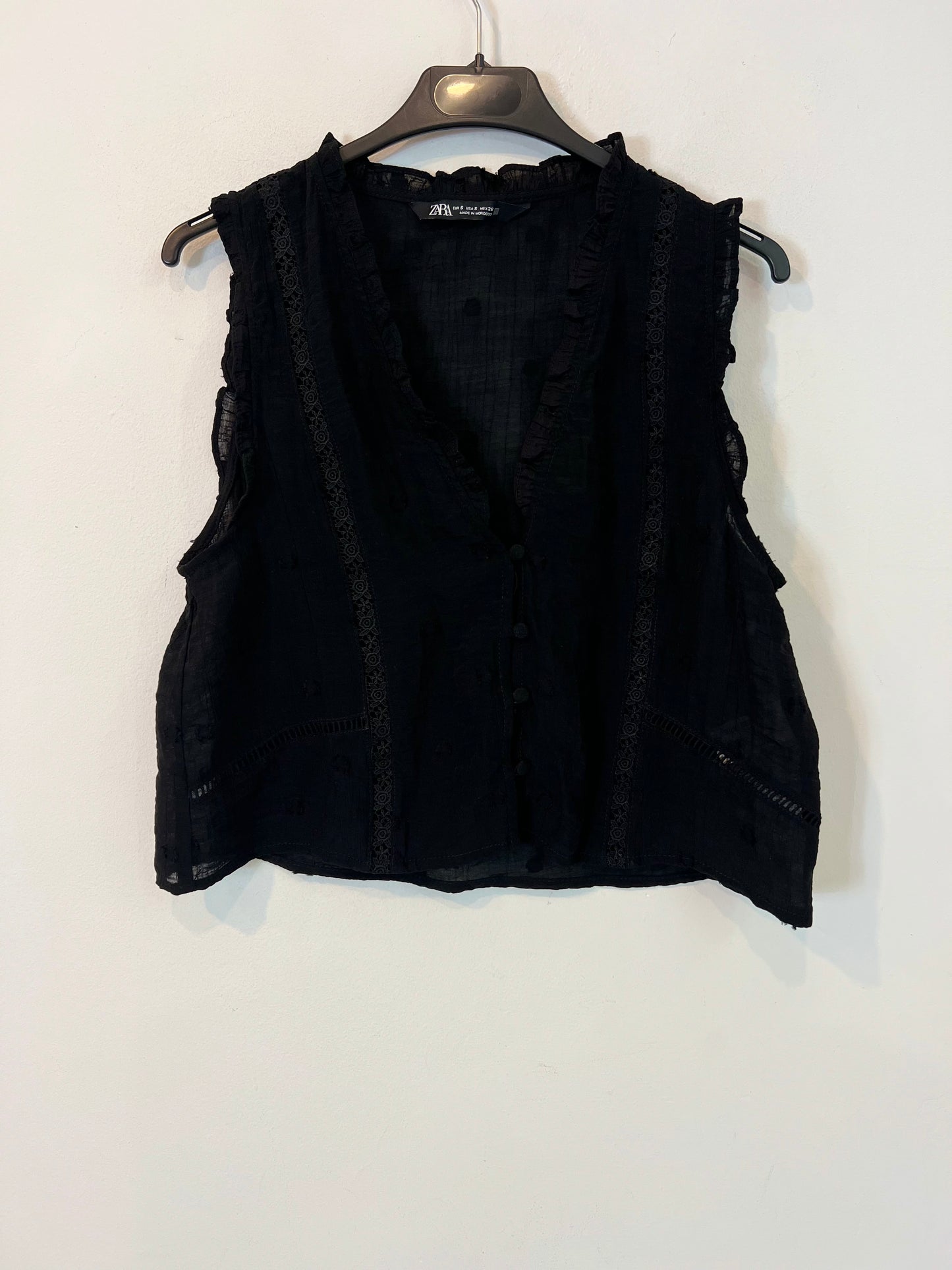 ZARA. Black lace and polka dot Ts top