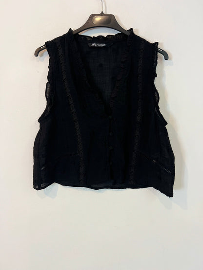 ZARA. Black lace and polka dot Ts top