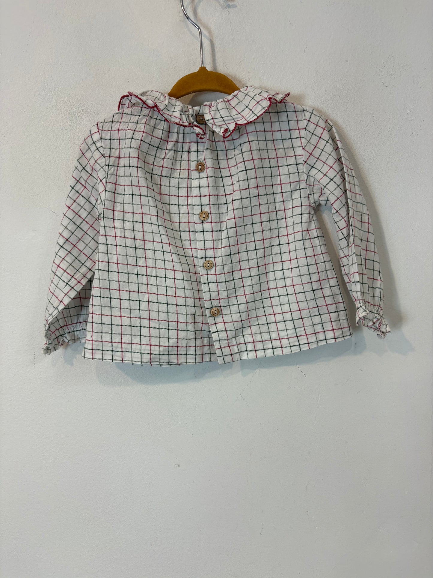 COCONUT . Camisa cuadros cuello volante. T 18-24 meses