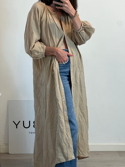 ZARA. Vestido largo beige camisero. T XS