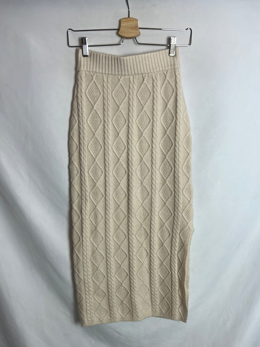 MANGO. Falda midi puenteo beige apertura. T XS