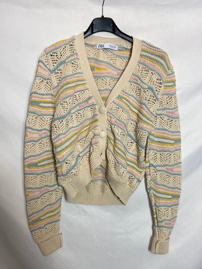 ZARA. Chaqueta punto beige T.S