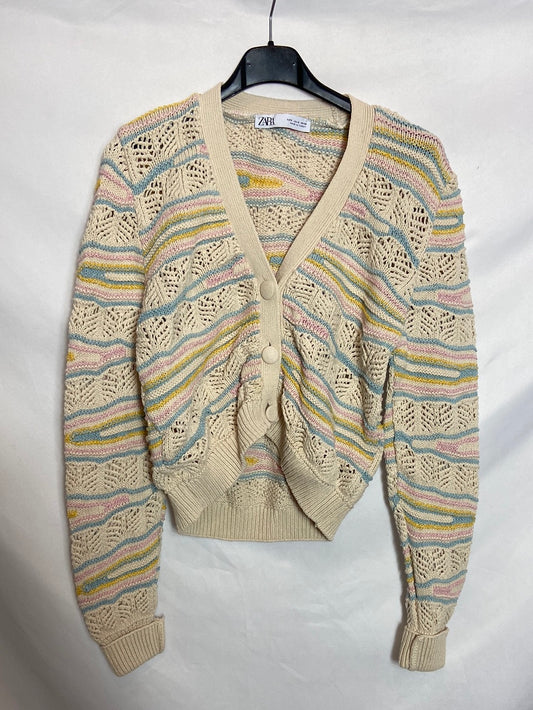 ZARA. Chaqueta punto beige T.S
