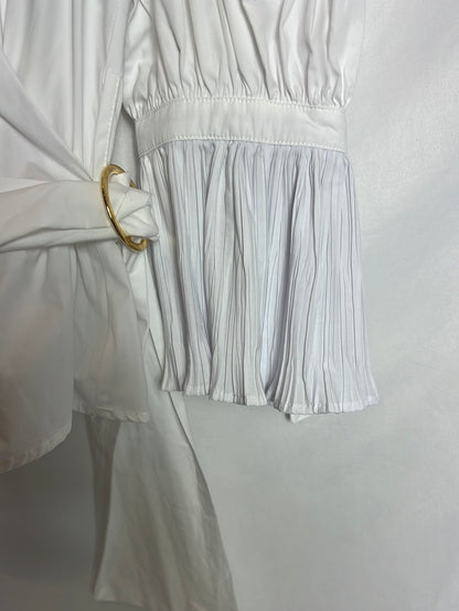 PARIS 64. Blusa blanca lazada detalle mangas. T S