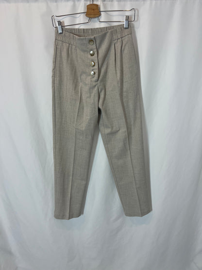 MANGO. Pantalón beige jaspeado abotonado. T S