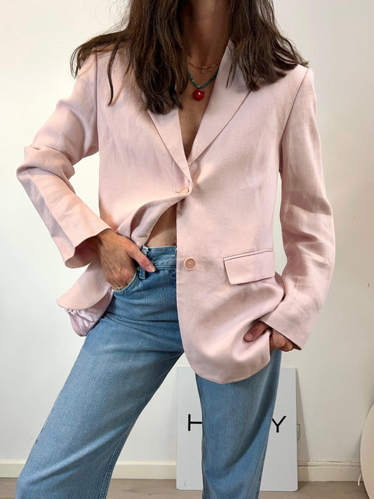 ZARA. Blazer rosa con lino