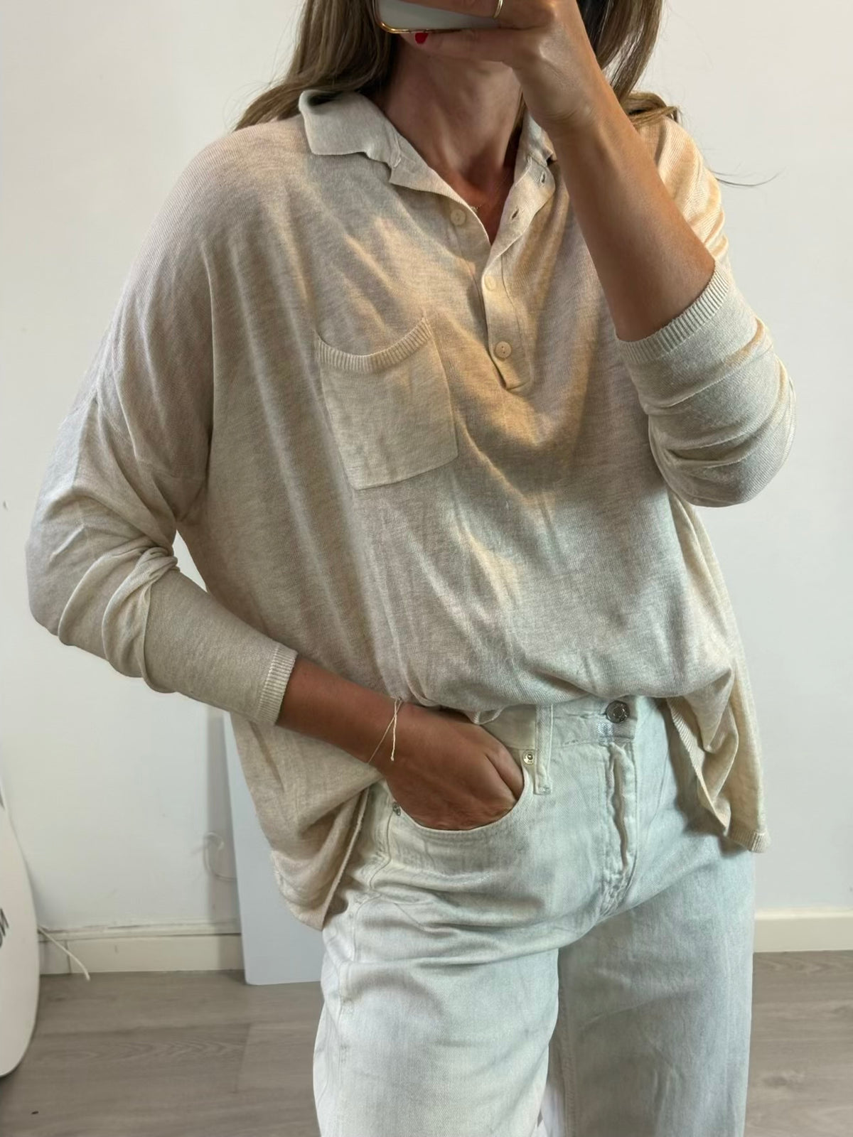 Jersey beige fluido polero