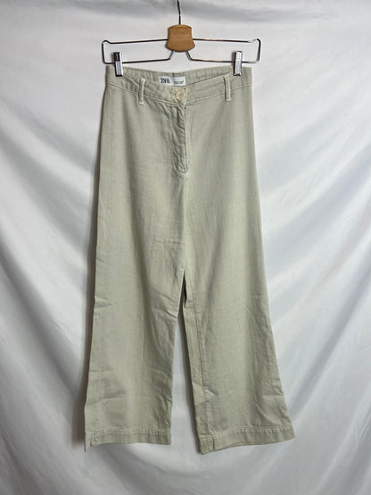 ZARA. Pantalón culotte color piedra. T 34