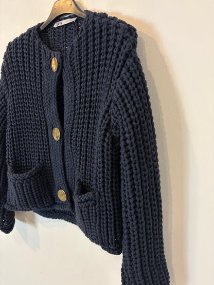 ZARA. Chaqueta punto grueso azul