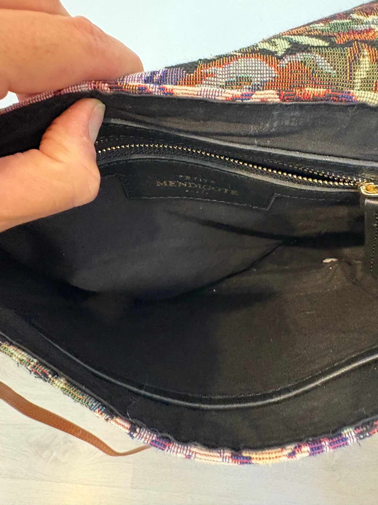 PETITE MENDIGOTE. Bolso estampado con piel asa larga