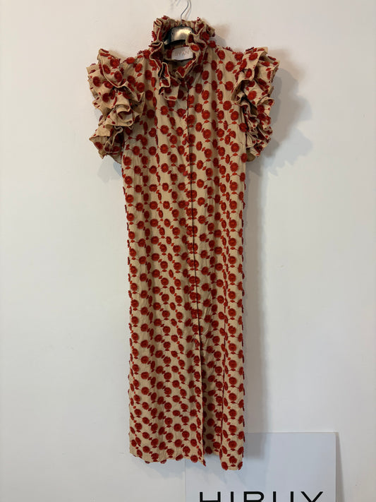 BYAN. Vestido camisero textura en rojo