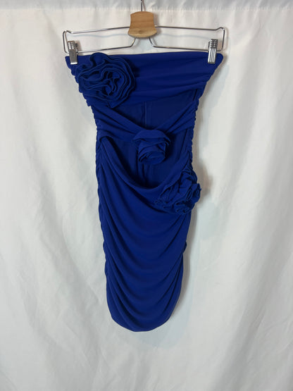 ZARA. Short blue fitted dress with slits. TS