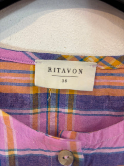 RITAVON. Vestido malva cuadros colores