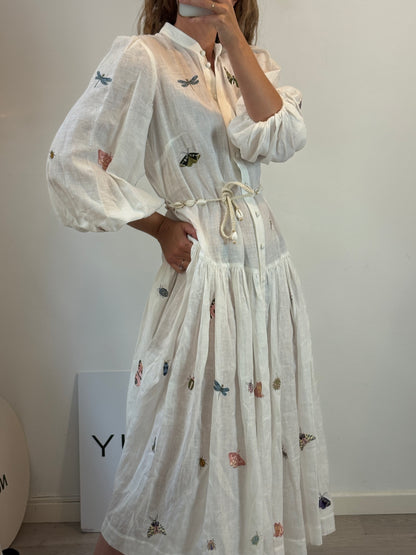 ZIMMERMANN. Vestido camisero de lino bordados insectos