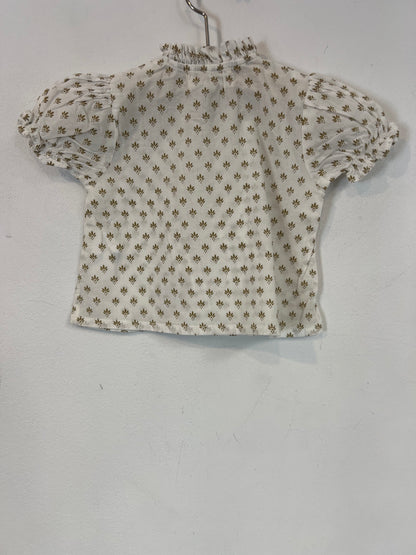 NICOLÍ. Blusa blanca flores verdes T.6-9 meses