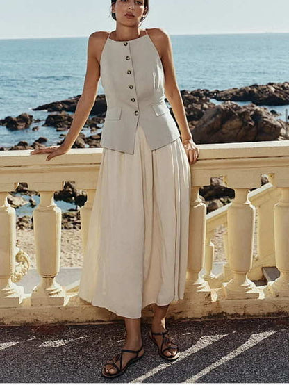 ZARA. Vestido largo beige texturas