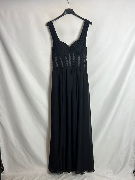 H&M. Vestido negro largo detalle lencero. T 38