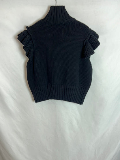 ZARA.Top/jersey negro volantes T.m
