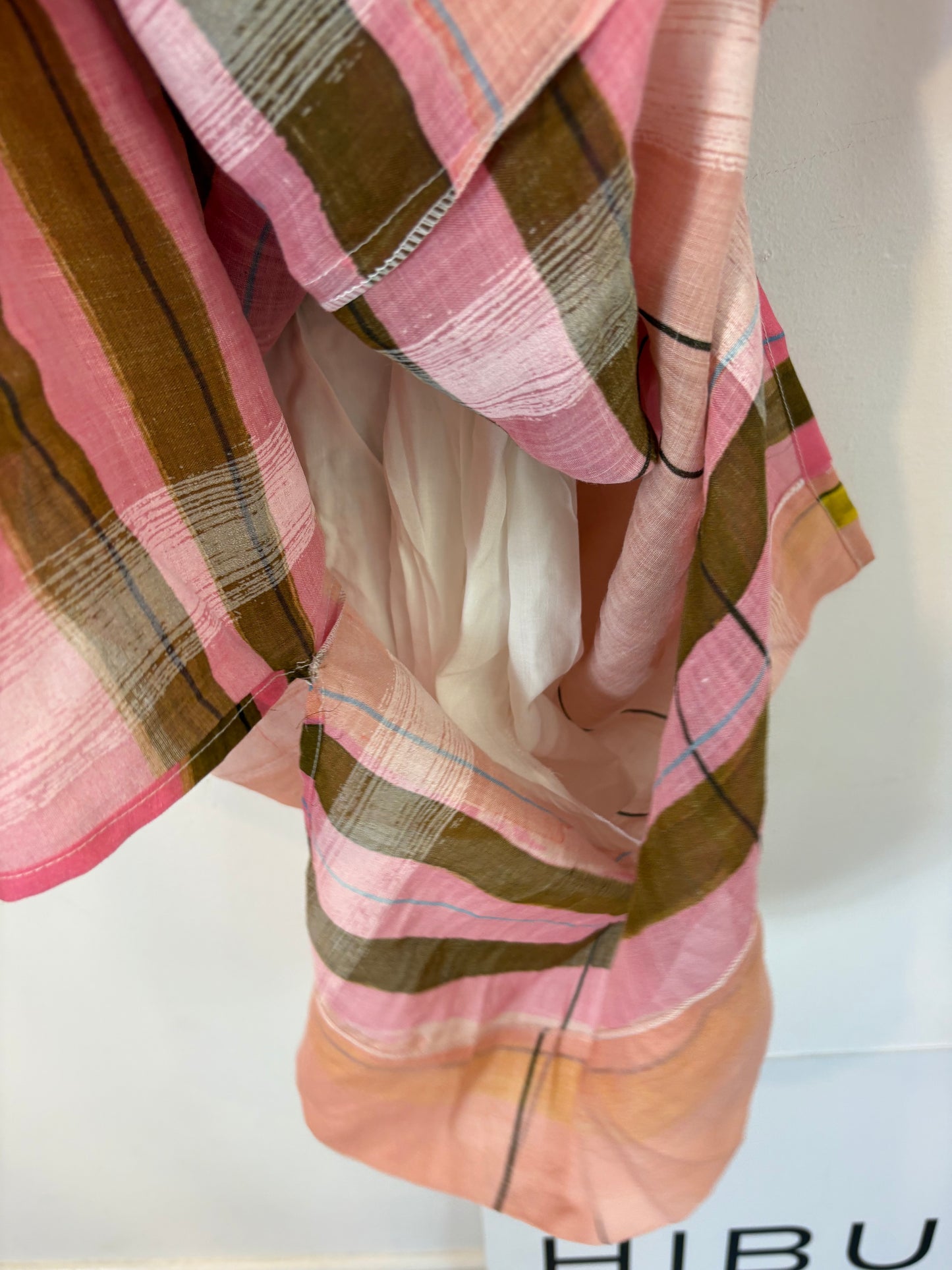 MONOPLAZA. Vestido midi lino cuadros. T S/M