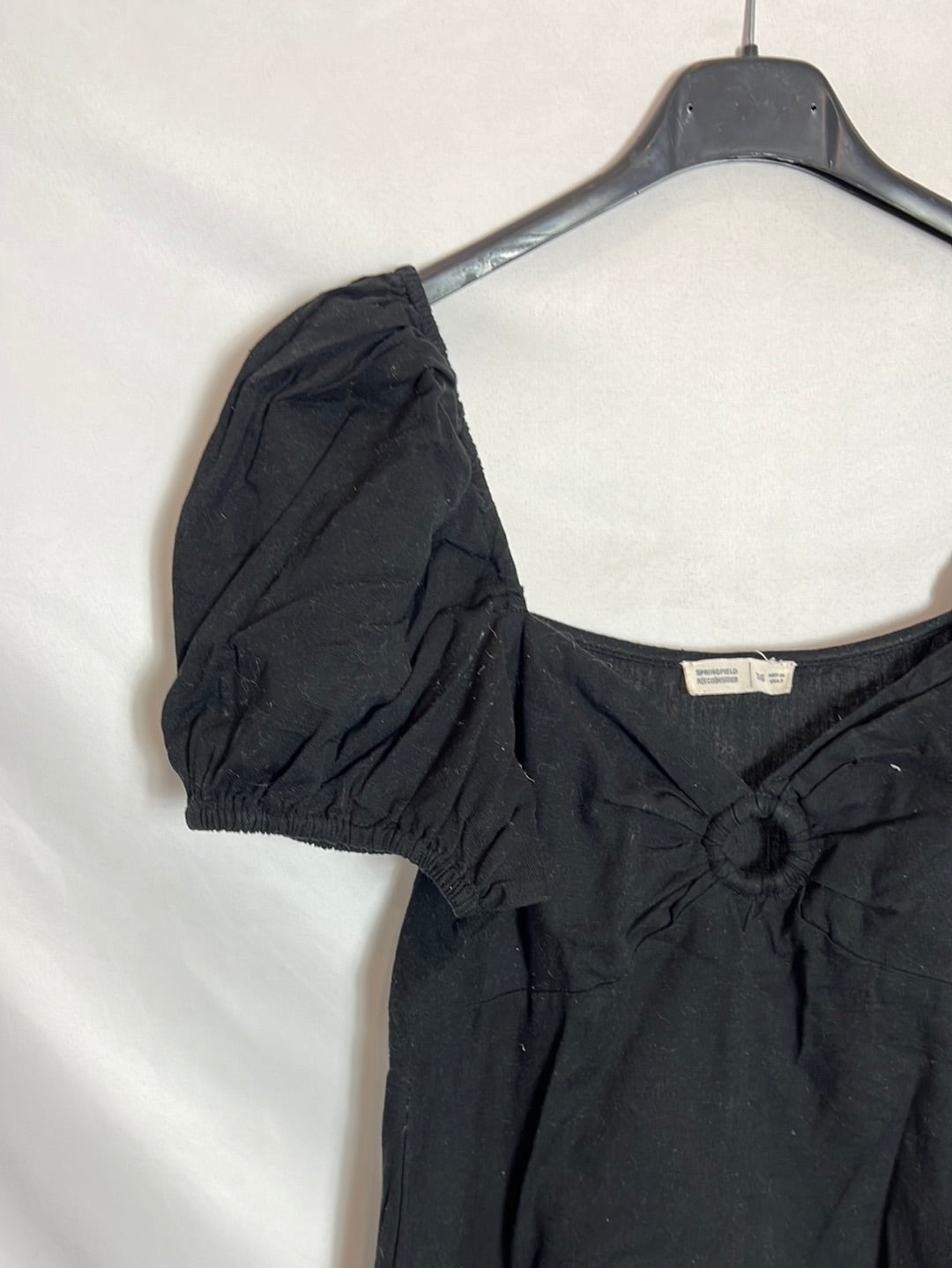 Vestido negro midi efecto lino. T 36