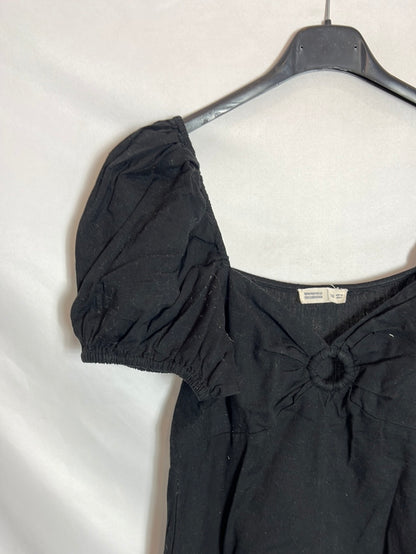 Vestido negro midi efecto lino. T 36