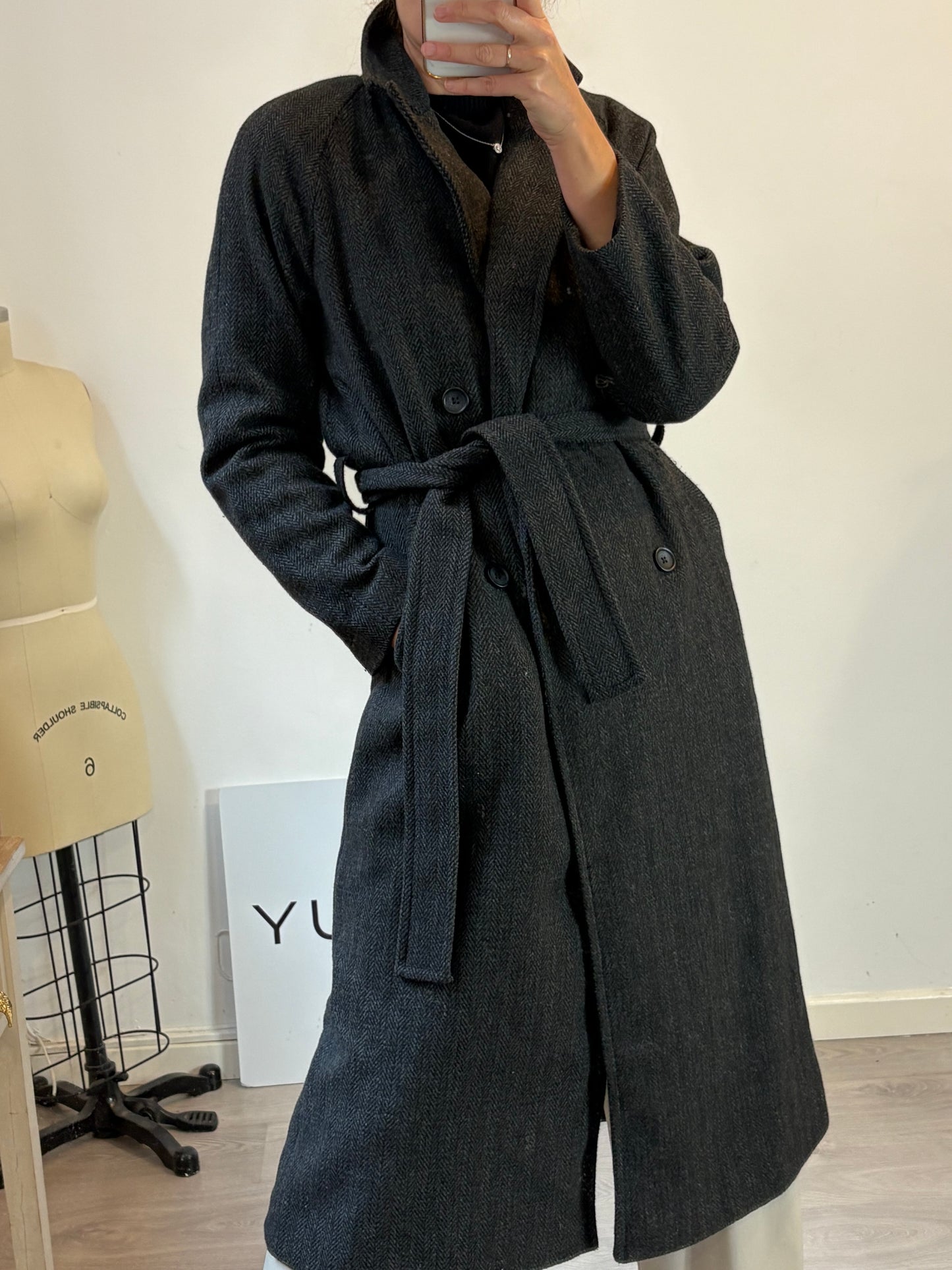 THE DROP. Abrigo largo gris jaspeado